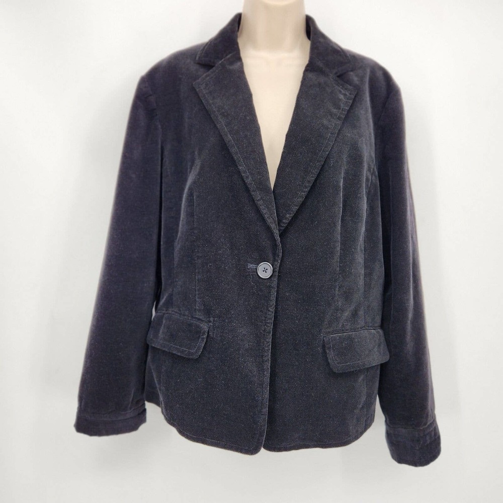 Jones New York Sport Women's Blazer Size XL Black Cotton1 Button Jacket Pockets